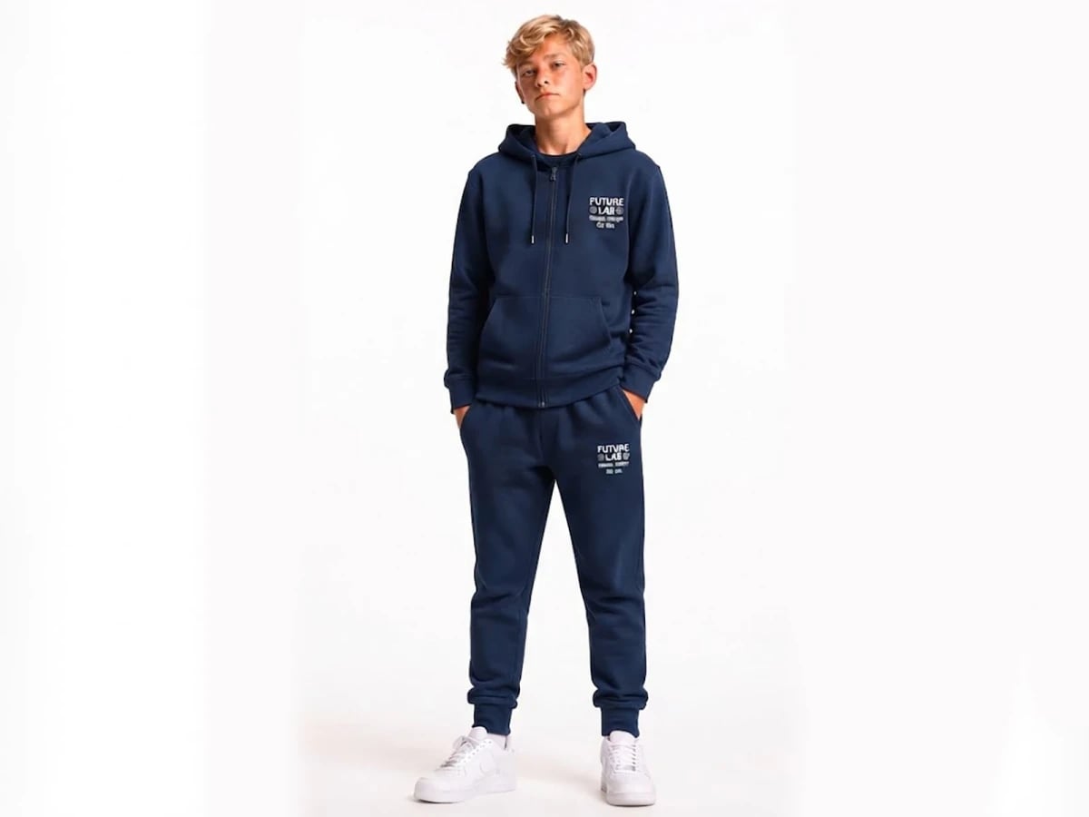 Future Print Hooded Boys' Tracksuit Set - Navy Blue - Koska - by Peralane