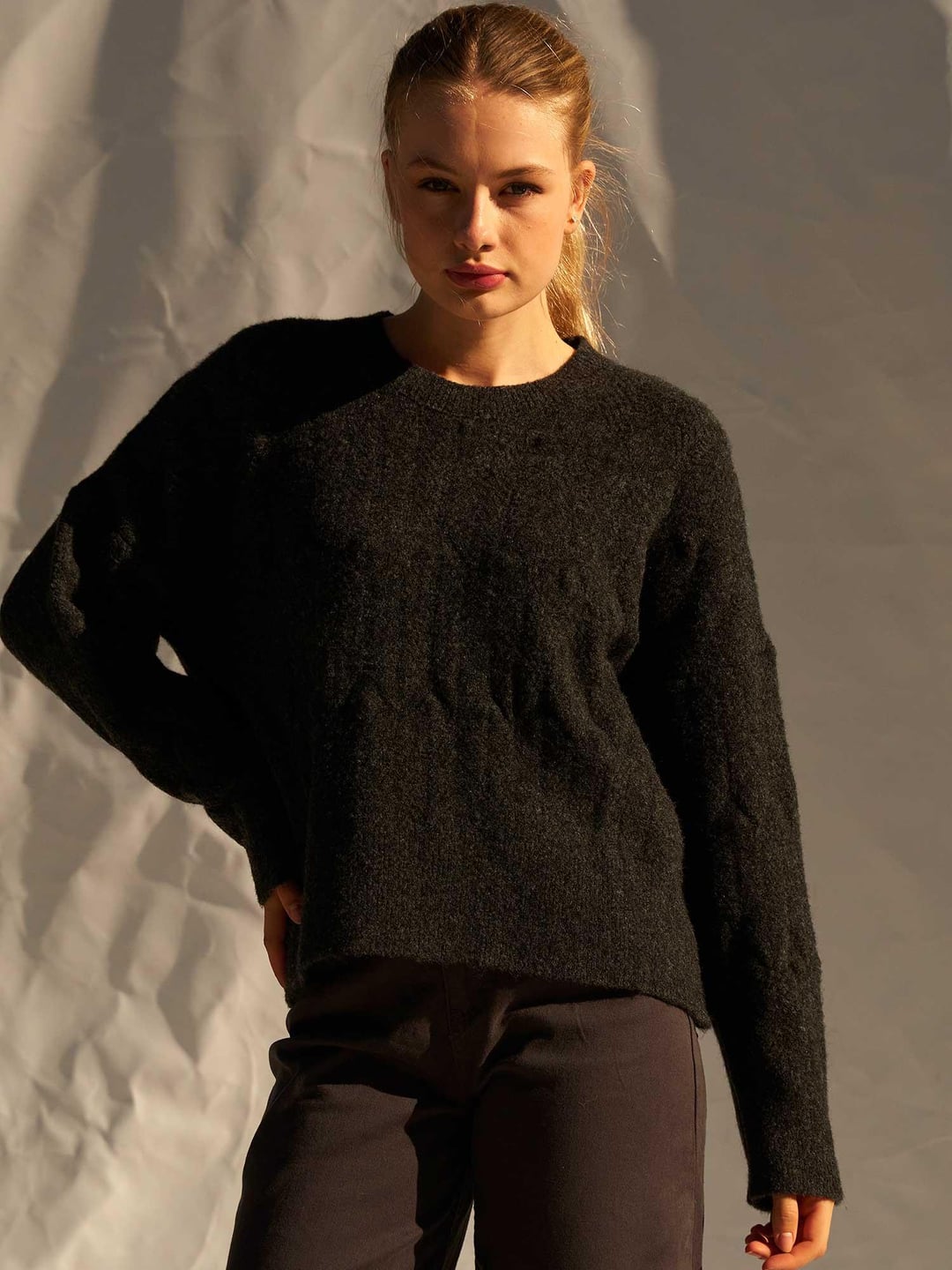 Crew Neck Oversized Openwork Knit Sweater - Lefon - by Peralane - photo 5