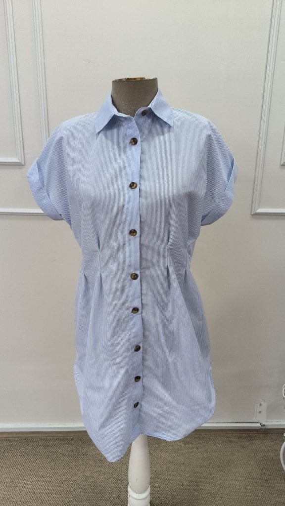 Women's Blue and White Striped Short-Sleeve Button-Front Shirt Dress - Janes - by Peralane - photo 7