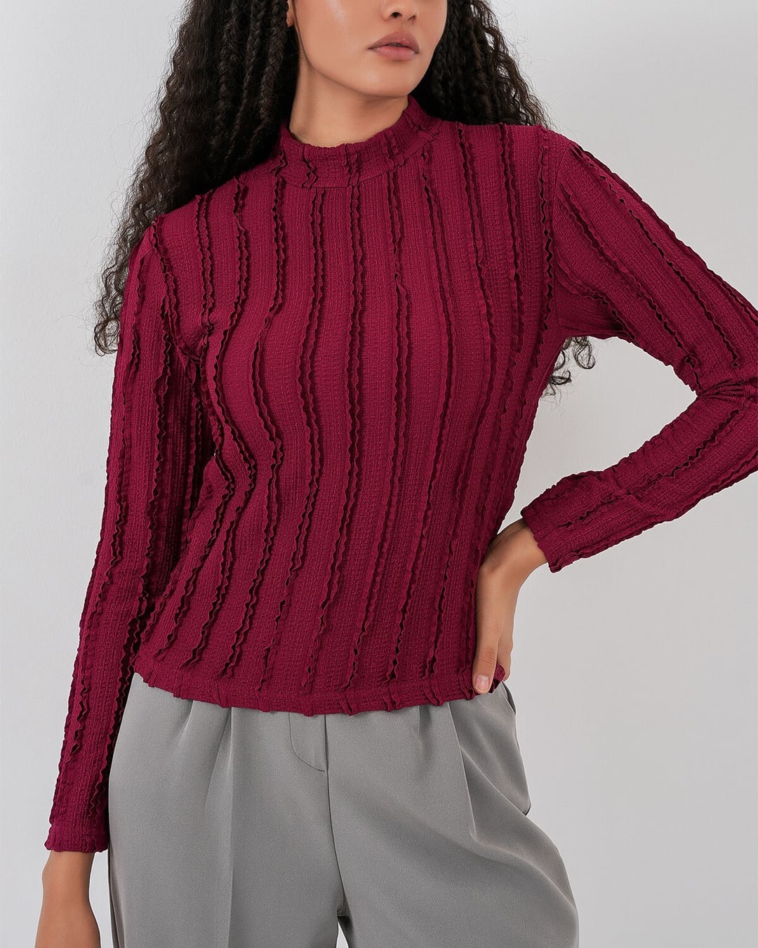 Women's Textured Stretch Knit Blouse 975 - Bordeaux - Bigdart - by Peralane - photo 3