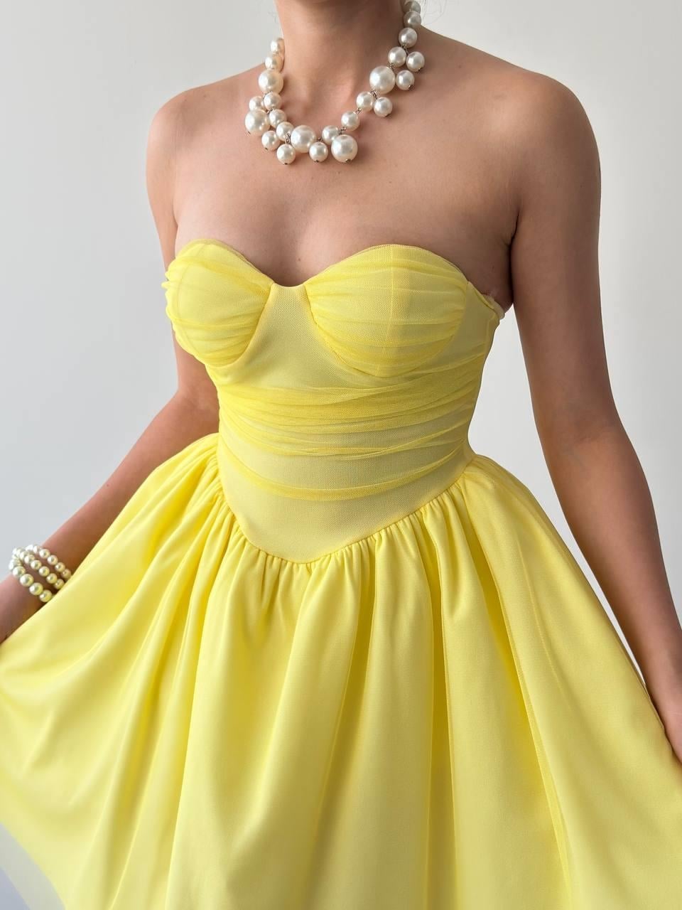 Bright Yellow Strapless Sweetheart Tulle Dress - Etika - by Peralane - photo 8