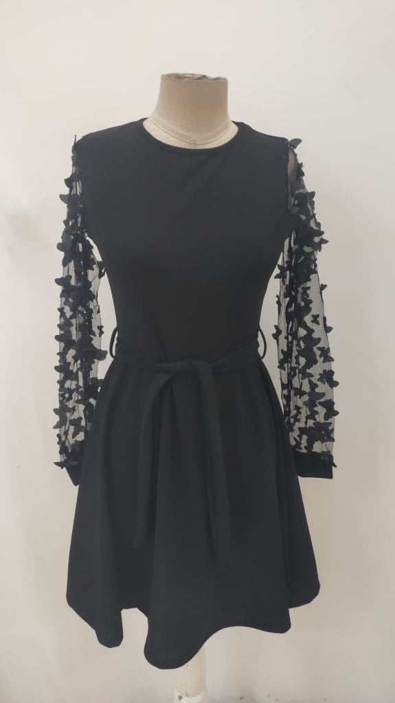 Women's Long Sleeve Crepe Dress with Butterfly Tulle Details and Belt - Janes - by Peralane - photo 5