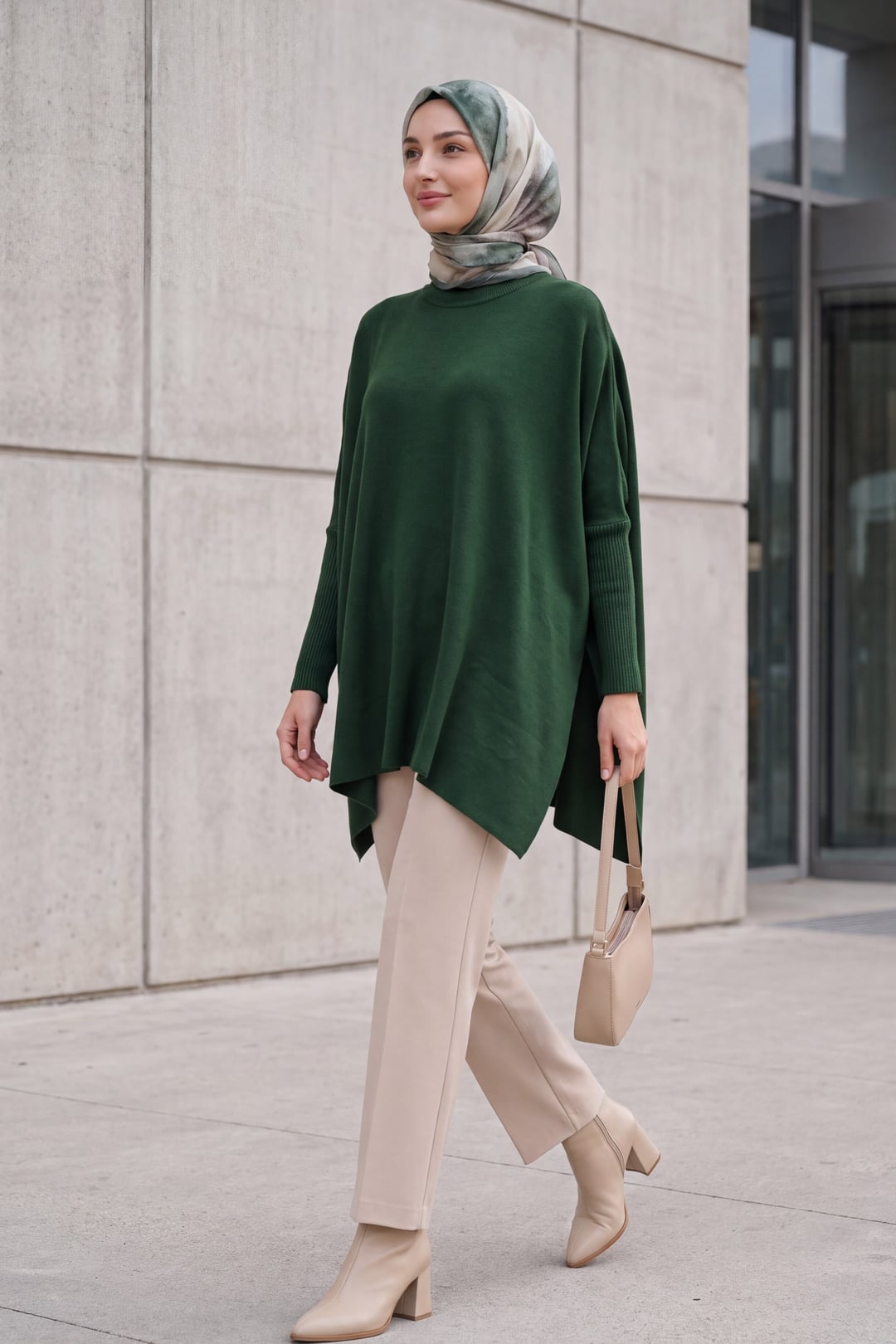 Side Slit Oversize Poncho Knit Sweater - Emerald Green - Bigdart - by Peralane - photo 5