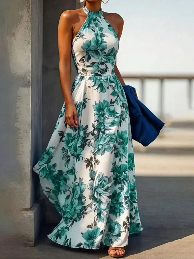 Women's Halter Neck Floral Maxi Dress - Janes - by Peralane