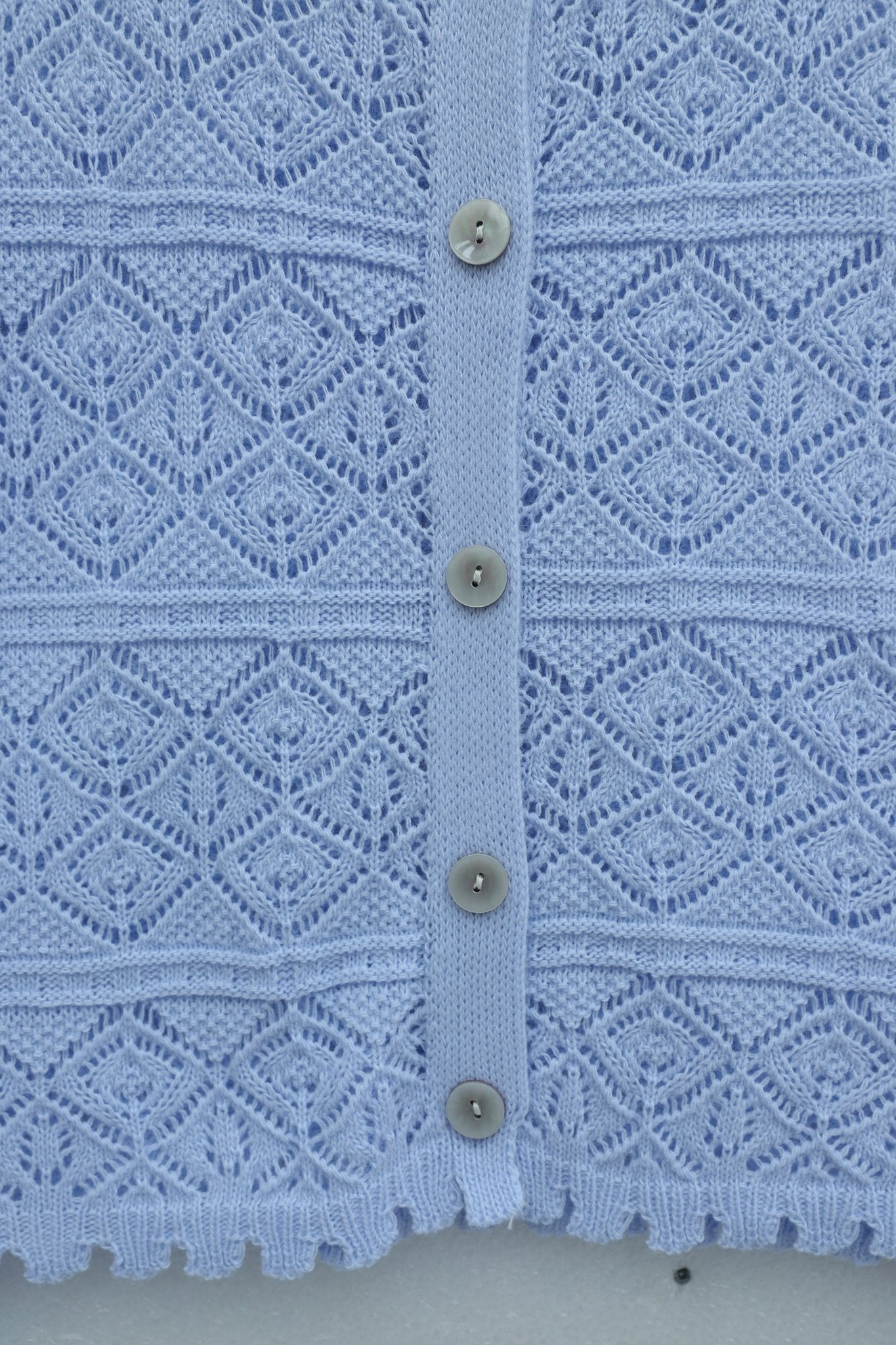 Buttoned Patterned Open-Knit Cardigan - Baby Blue - Podyumplus - by Peralane - photo 5