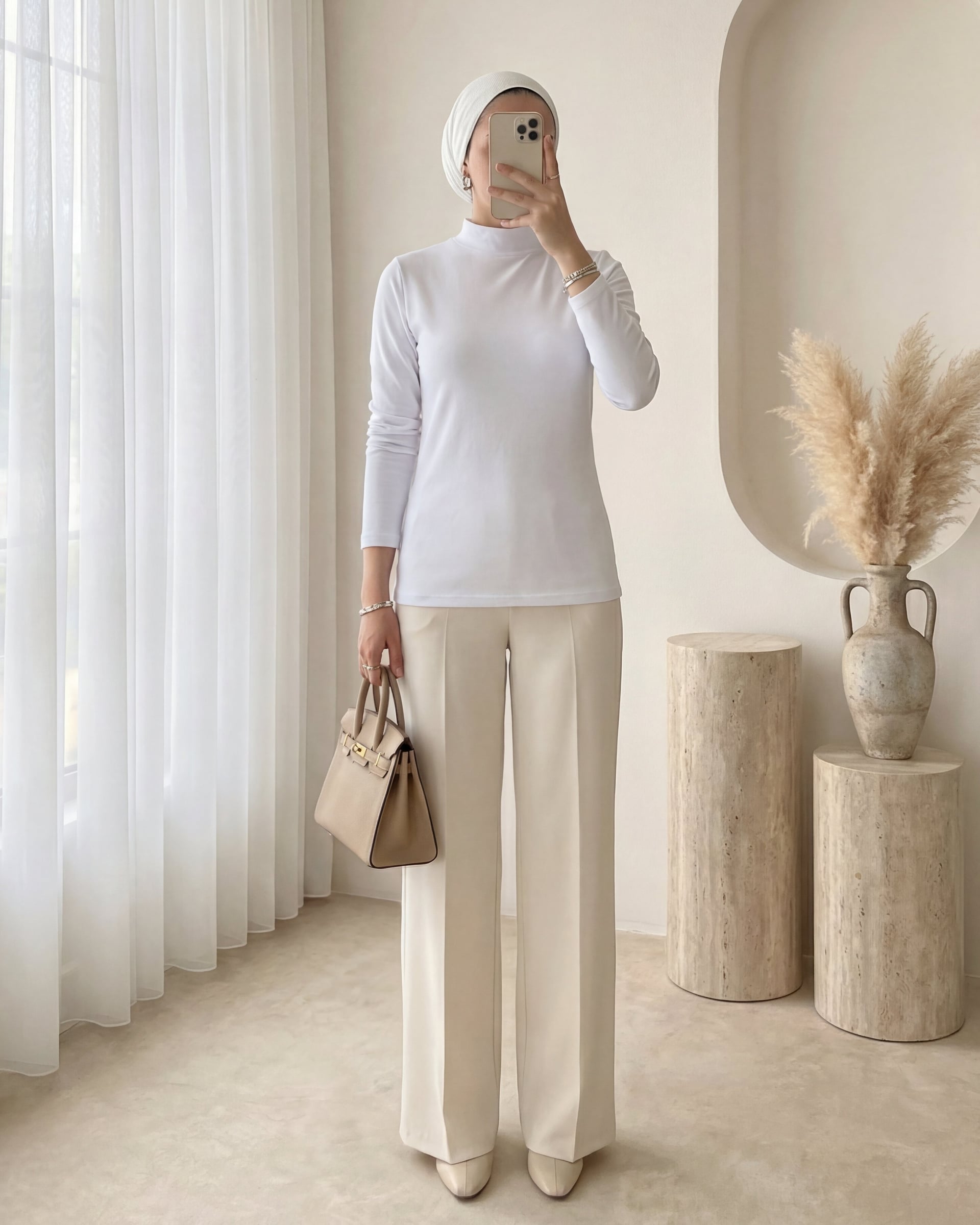 White Long-Sleeve High-Neck T-Shirt for Women - Podyumplus - by Peralane - photo 2