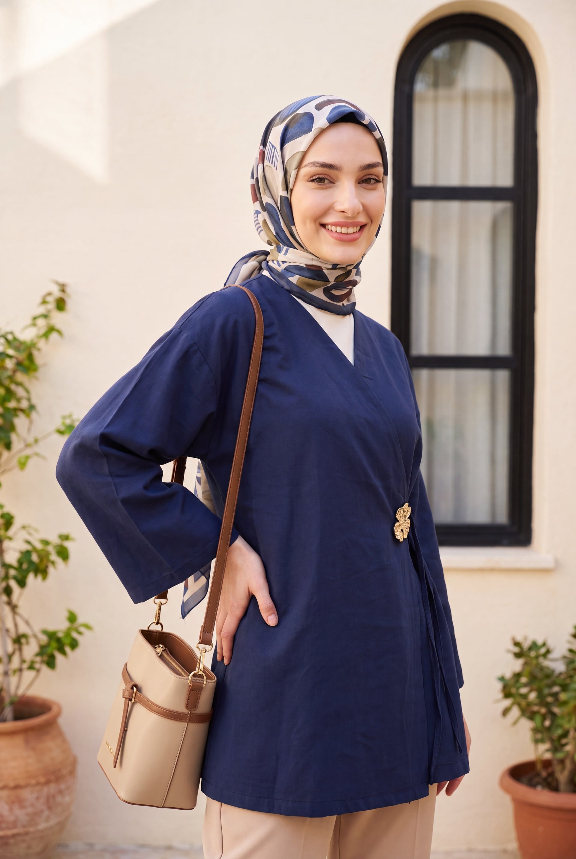 Side Wrap Modal Tunic with Buckle Detail - Navy - Podyumplus - by Peralane - photo 2