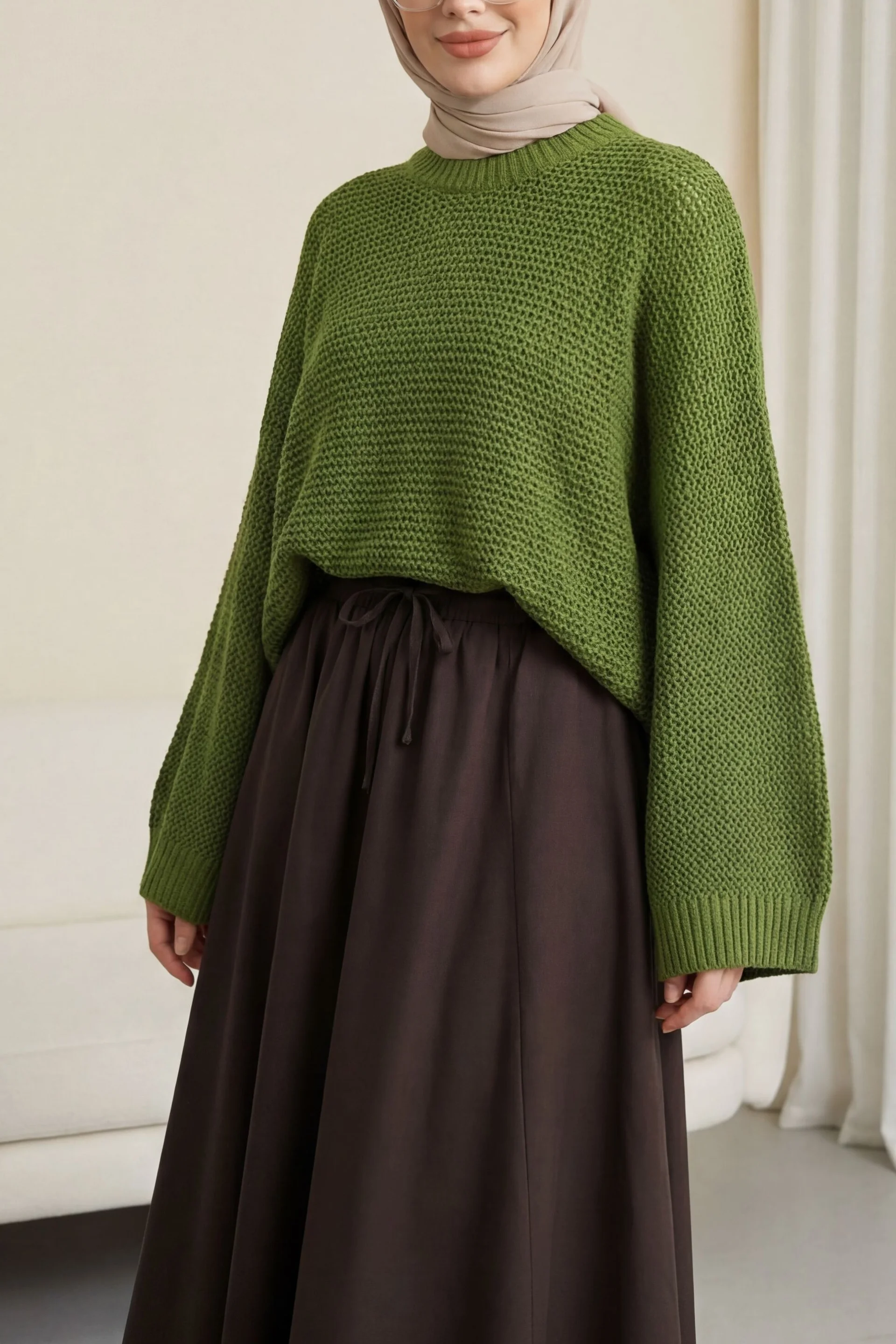 Batwing Sleeve Openwork Knit Sweater - Bright Green - Podyumplus - by Peralane