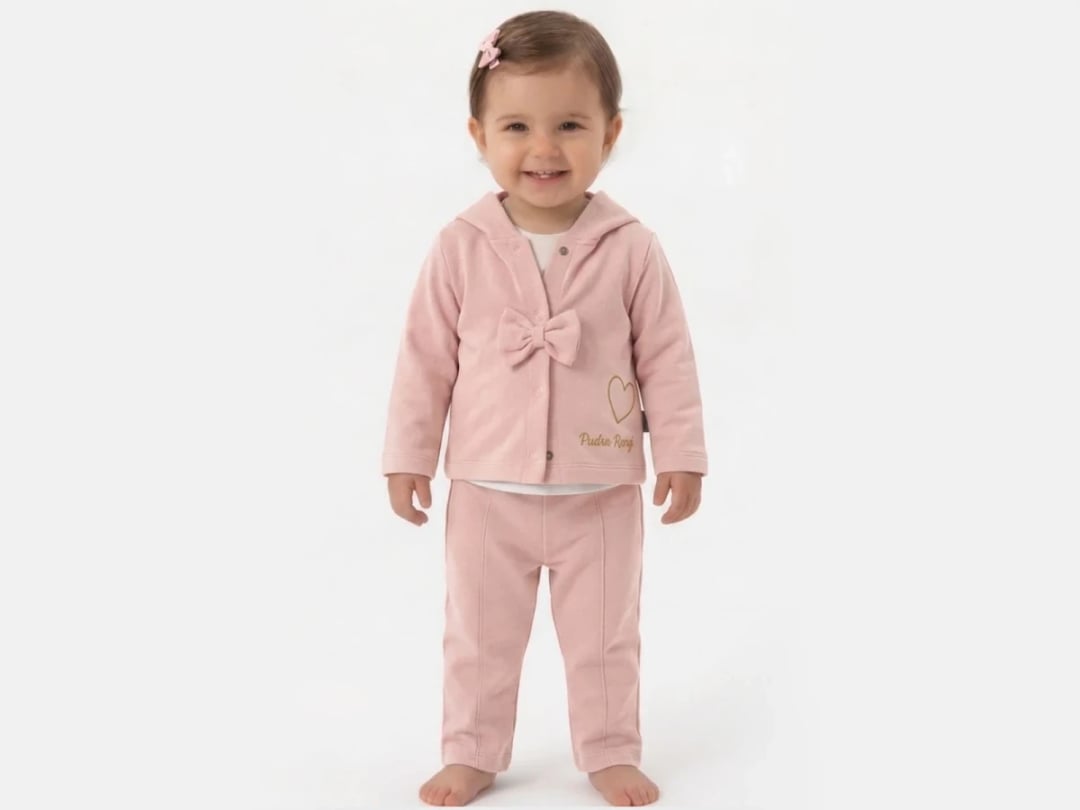 Baby Girl's 4-Piece Hooded Jacket and Trousers Set with Bow and Heart Print - Elci Baby - by Peralane