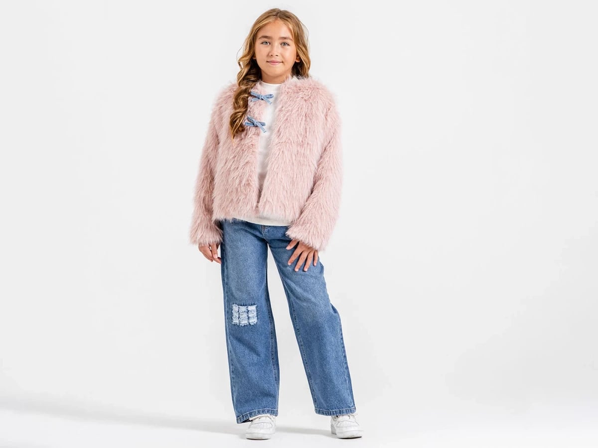 Girls' 3-Piece Set with Bow-Detail Faux Fur Jacket - Ecolkiz - by Peralane