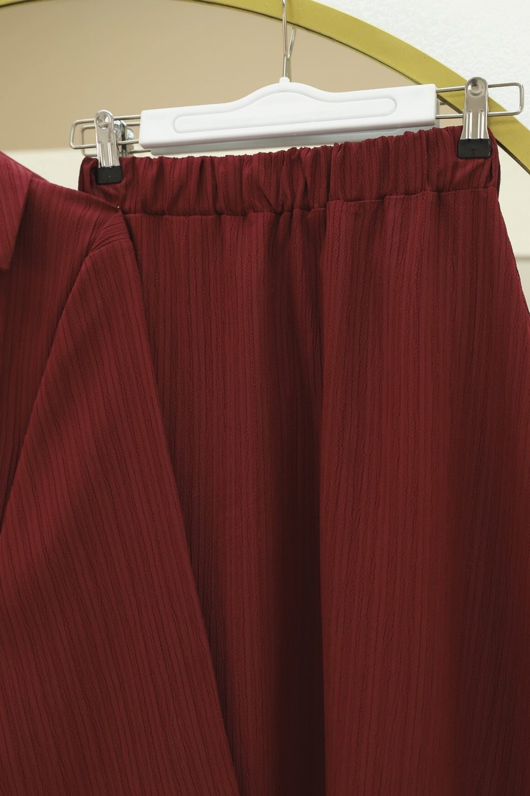 Tie-Front Crinkle Two-Piece Set with Skirt - Burgundy - Podyumplus - by Peralane - photo 4