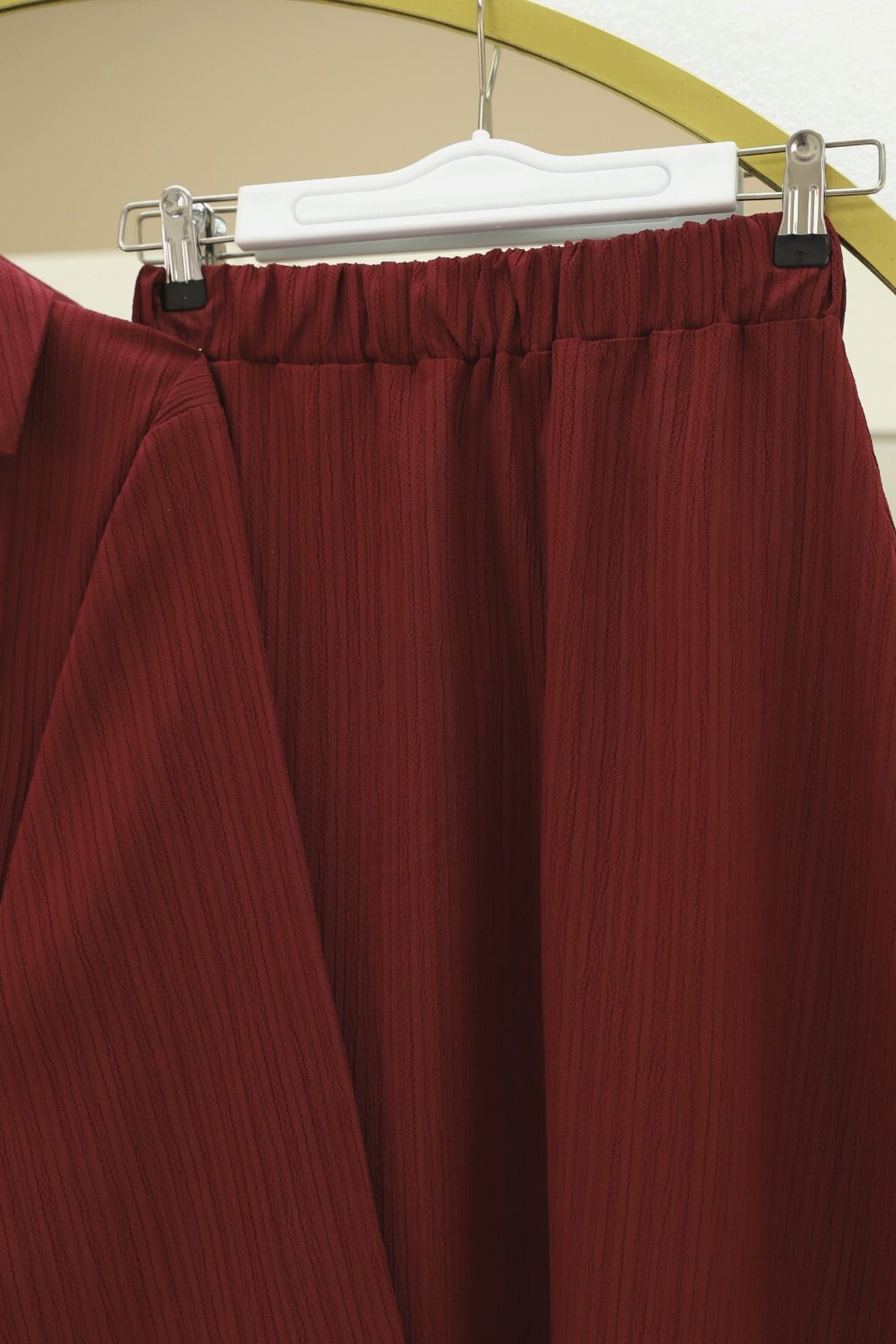 Tie-Front Crinkle Two-Piece Set with Skirt - Burgundy - Podyumplus - by Peralane - photo 4