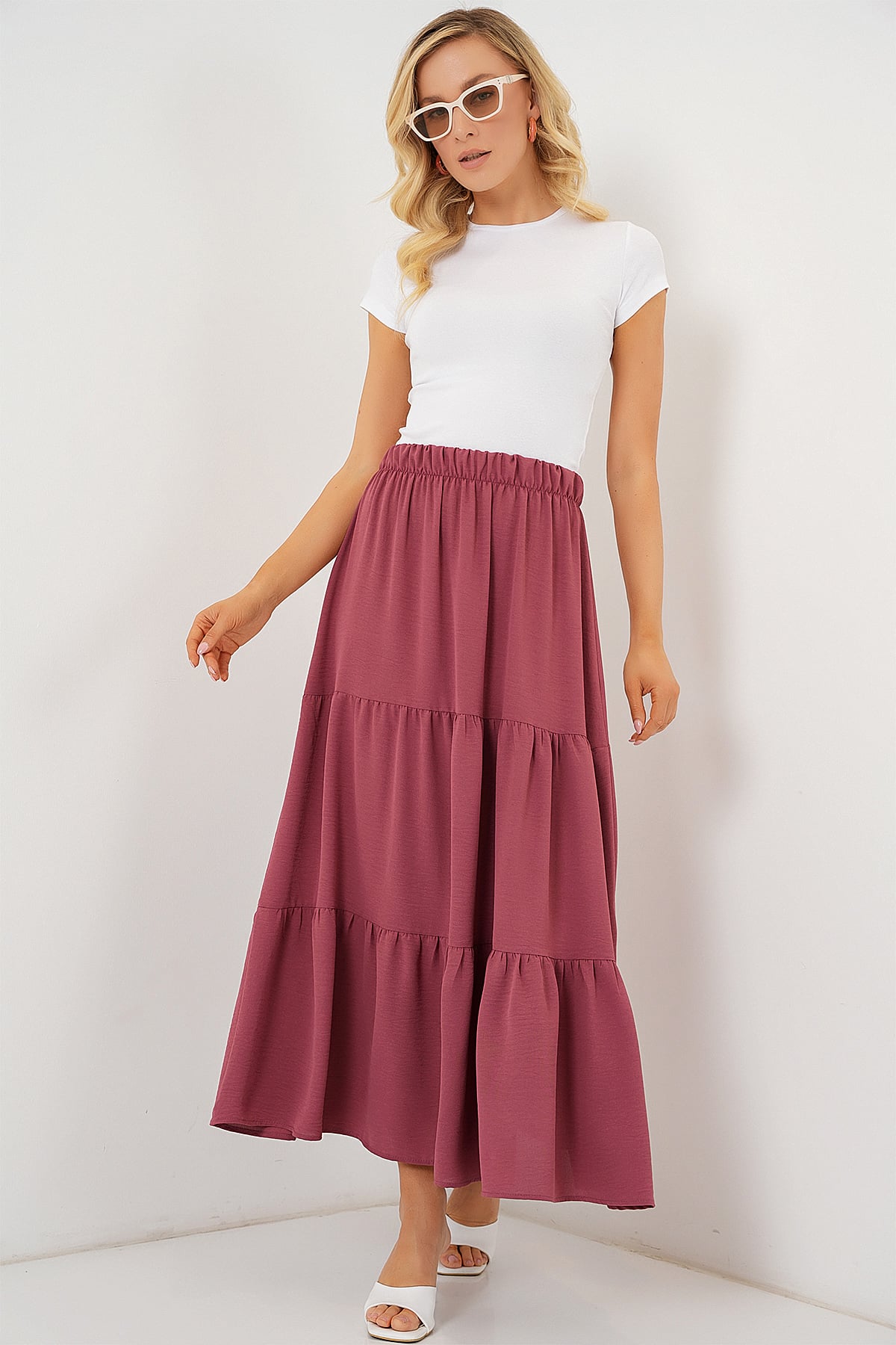 Women's Long Tiered Skirt in Dusty Rose - Bigdart - by Peralane - photo 2