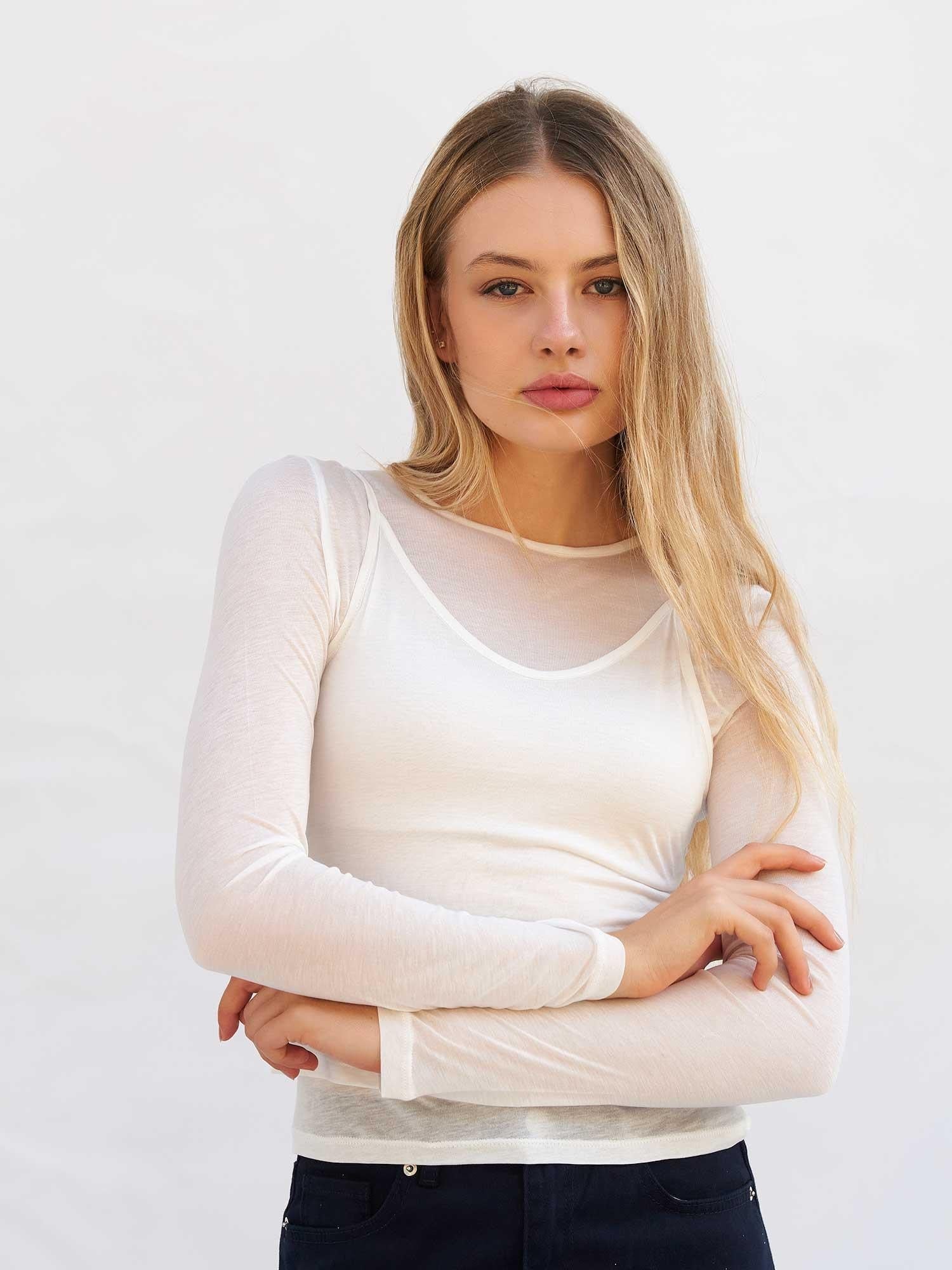 Women's Double-Layer Long-Sleeved Blouse in Ecru - Lefon - by Peralane - photo 6