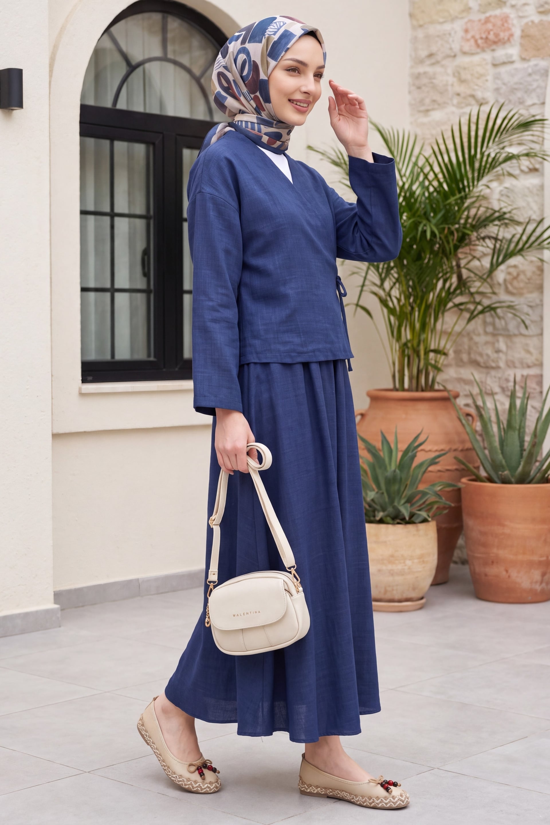 Side-Tie Skirt Set with Wrap Top - Navy - Podyumplus - by Peralane - photo 4