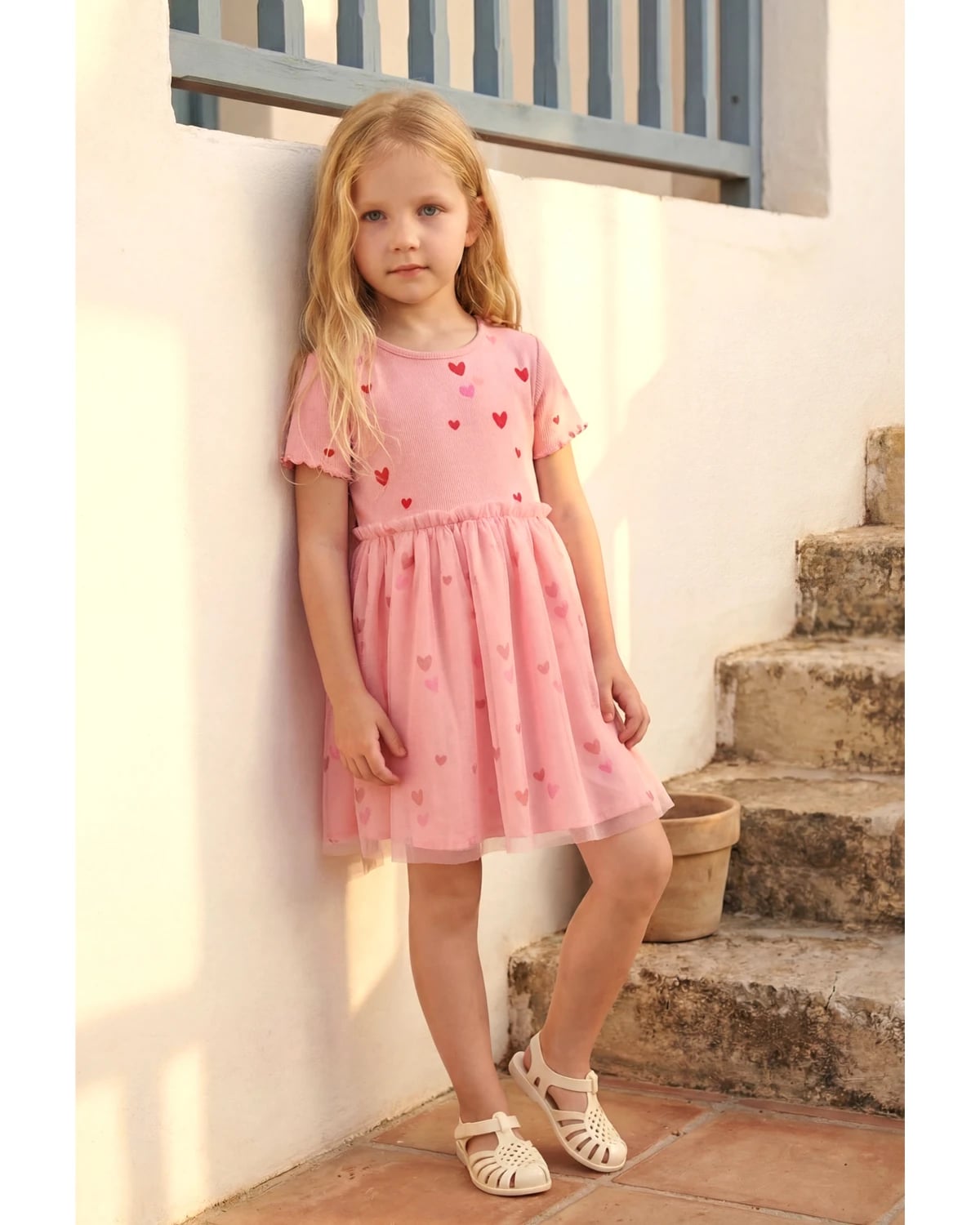 Girls Heart Print Tulle Skirt Dress (2-3 / 6-7 Years) - Miniloox - by Peralane