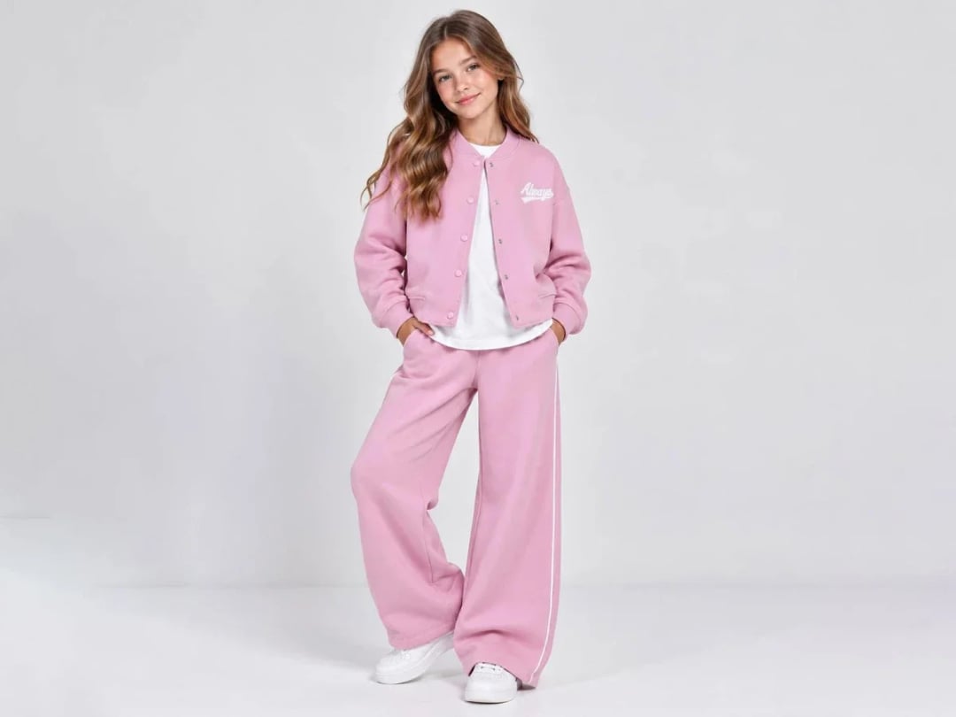 Always Print Pink Bomber Jacket and Wide-Leg Trousers Set - ÖZ Bebe - by Peralane