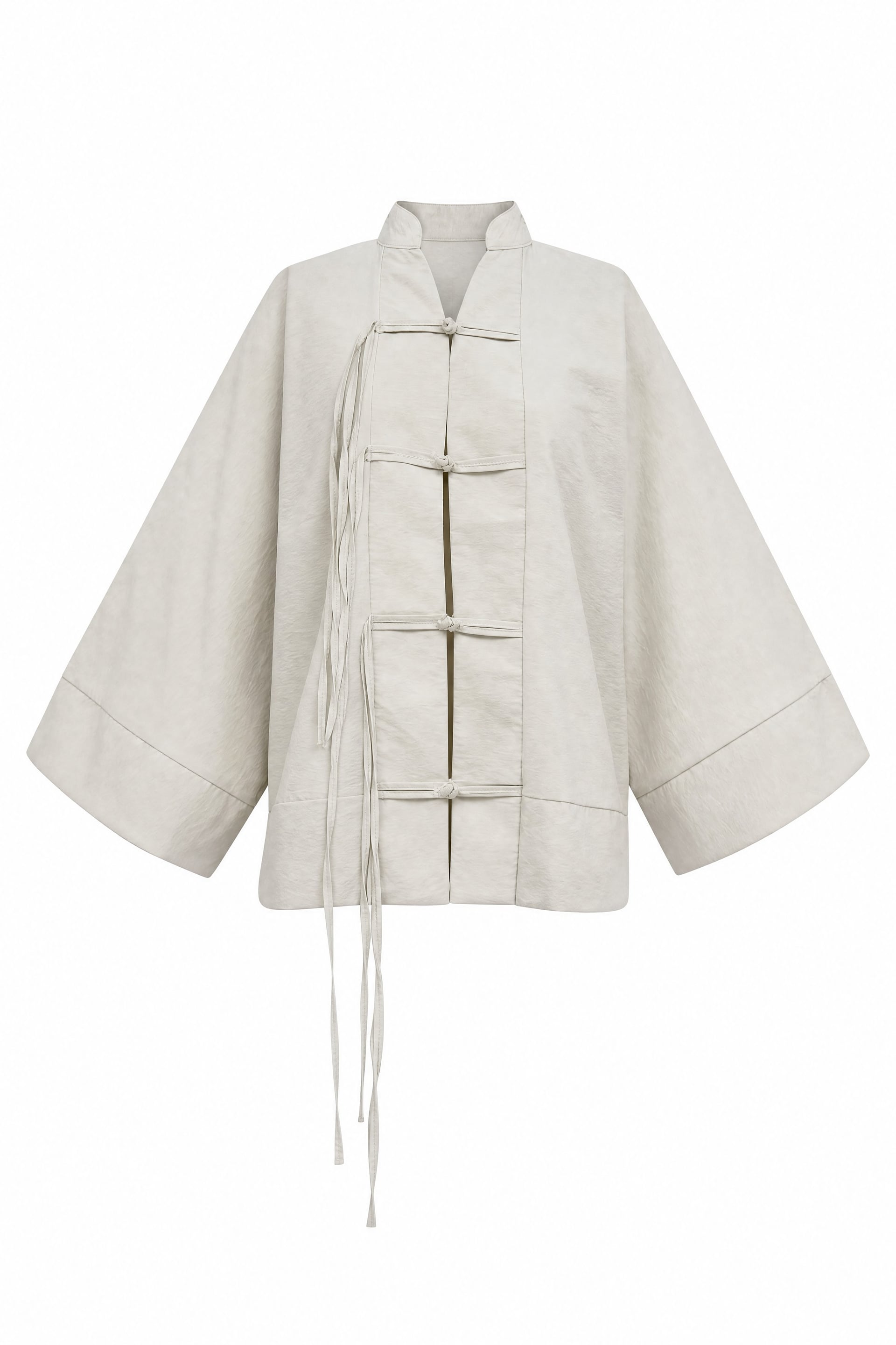 Chinese Knot Closure Mandarin Collar Parachute Kimono - Stone - Podyumplus - by Peralane - photo 11