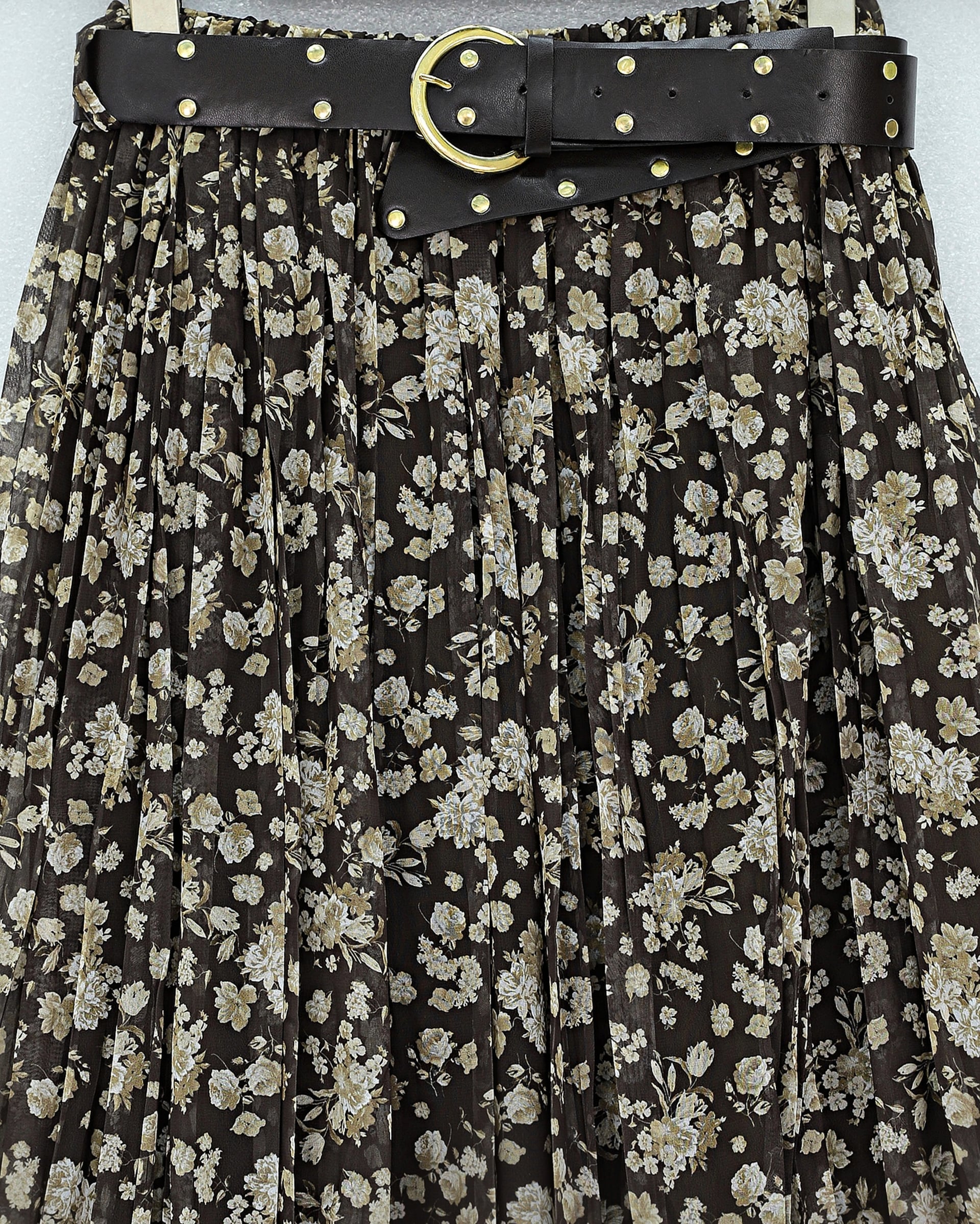 Floral Lined Chiffon Skirt with Thick Waistband - Olive - Podyumplus - by Peralane - photo 5