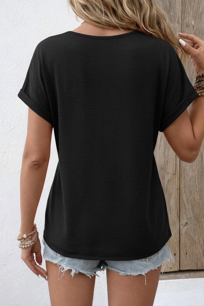 Women's Short Sleeve V-Neck Button Blouse - Janes - by Peralane - photo 5