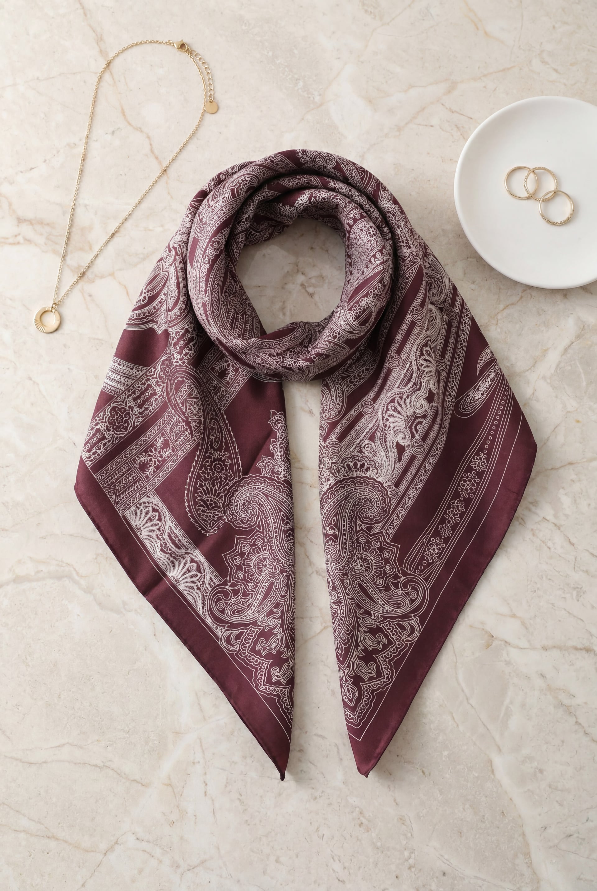 Rayon Scarf with Sketch Print - Burgundy - Podyumplus - by Peralane - photo 2