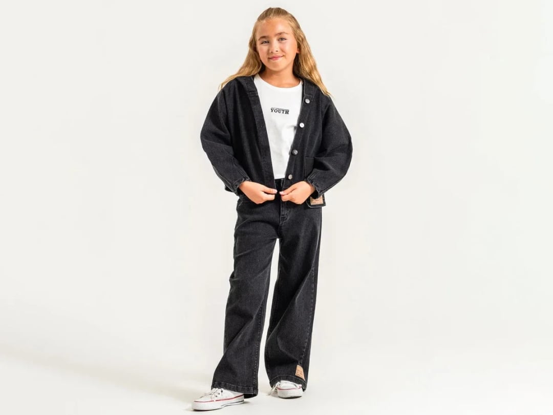 Girl's Denim Jacket and Trousers Set - Black - Pampal Kids - by Peralane