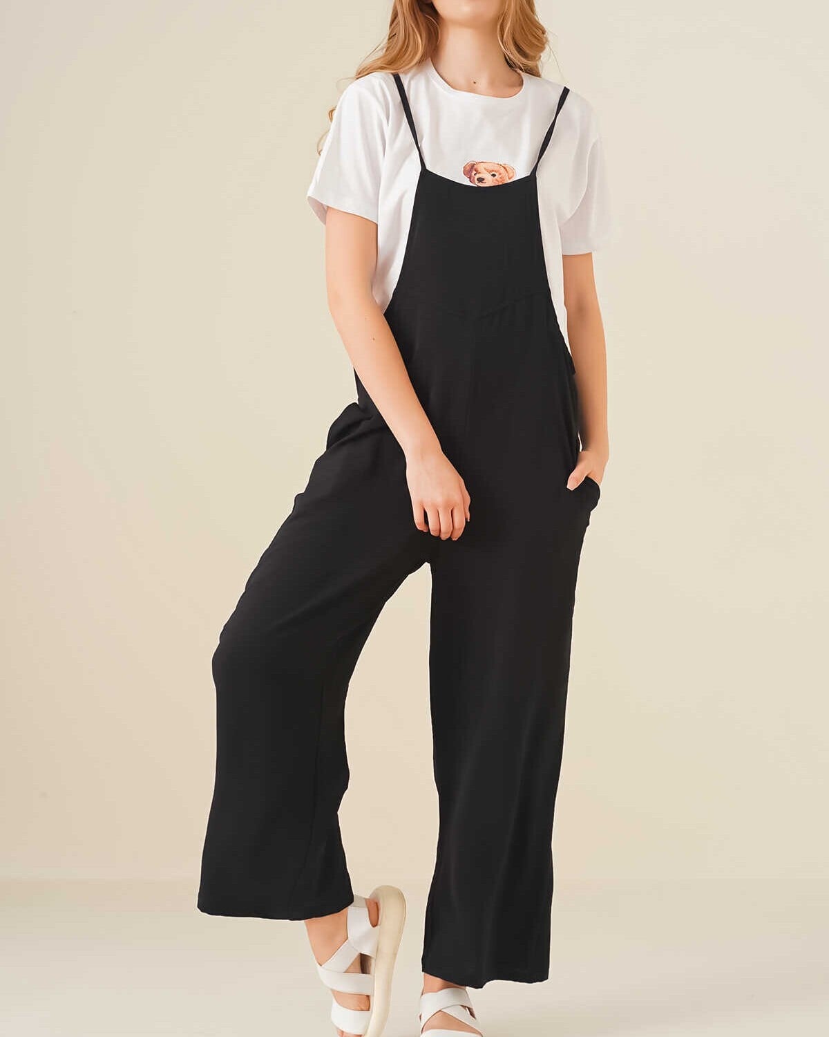 Black Adjustable Strap Jumpsuit with Wide Legs - Bigdart - by Peralane - photo 3