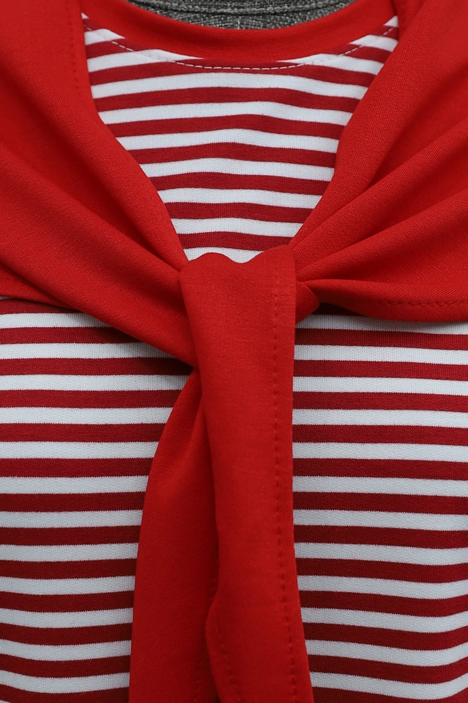 Red and White Striped Long-Sleeved Sweatshirt with Scarf Detail - Podyumplus - by Peralane - photo 6