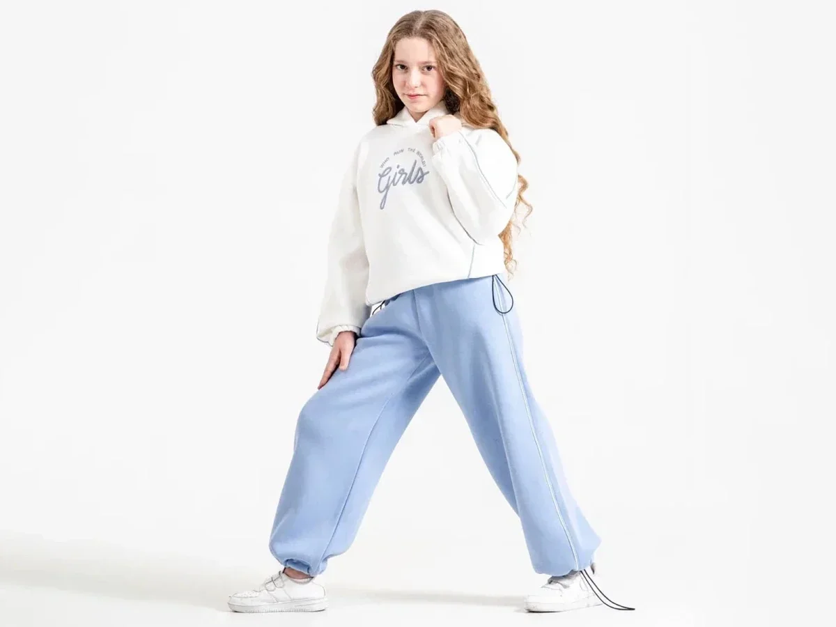 Girls' Hooded Sweatshirt and Sweatpants Set - Light Blue - ÖZ Bebe - by Peralane
