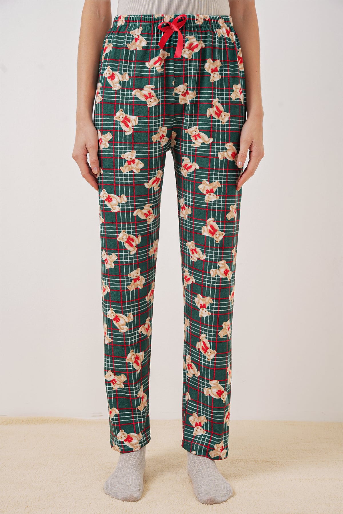 Patterned Pajama Bottoms in Emerald Green with Teddy Bear Print - Bigdart - by Peralane - photo 4