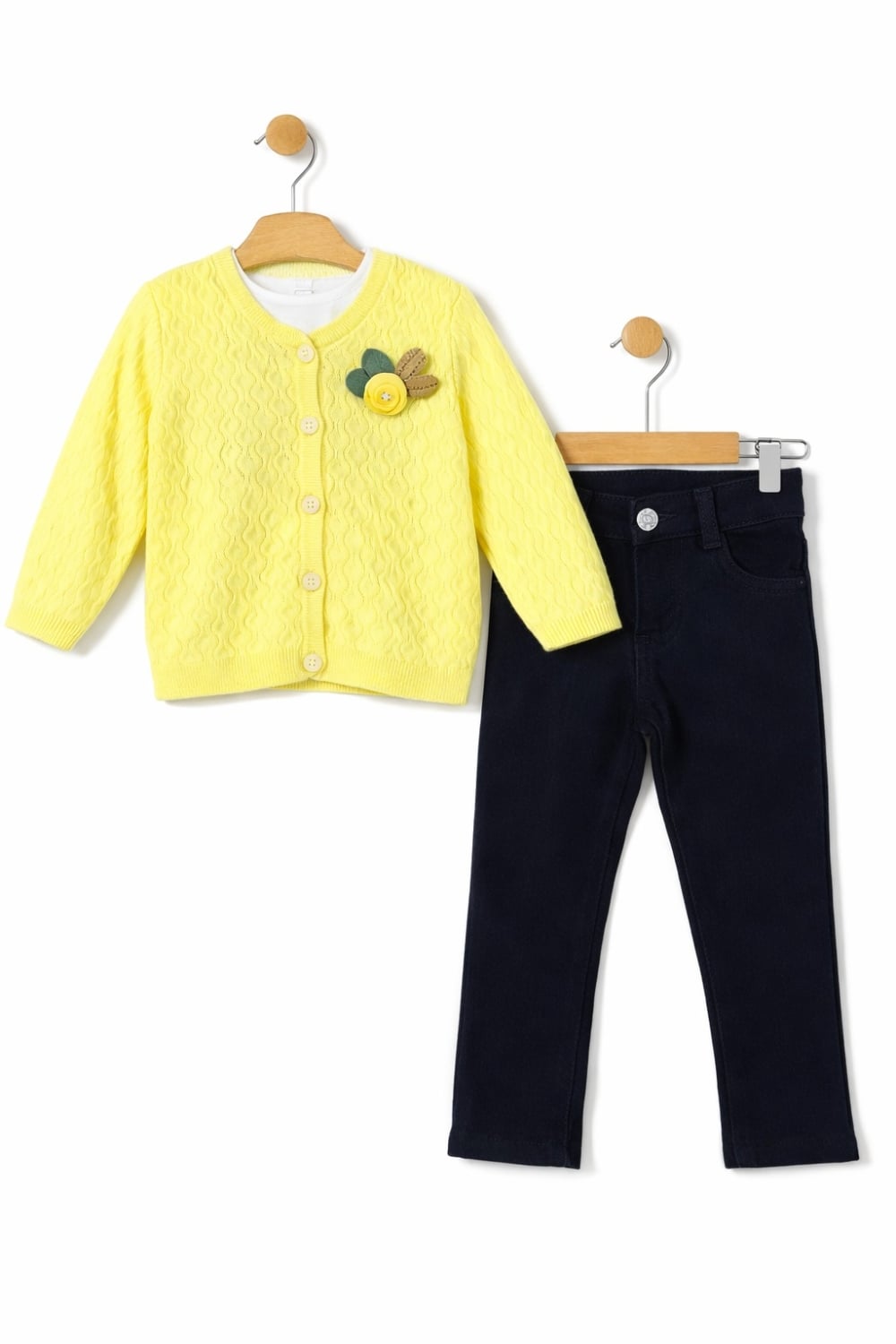 Girls' Two-Piece Cardigan and Trousers Set - Yellow - Has Bereket - by Peralane