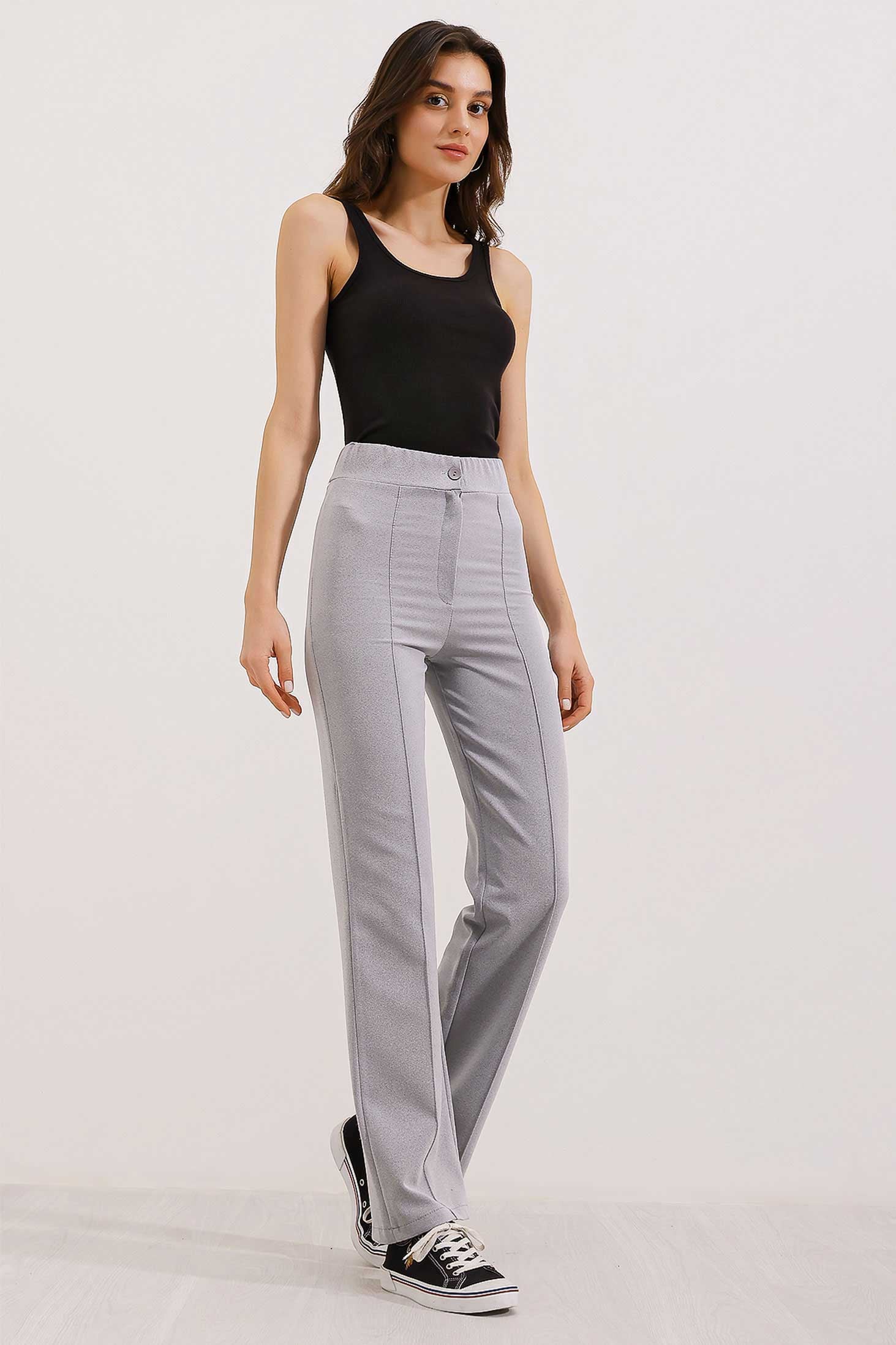 High Waist Palazzo Trousers - Grey - Bigdart - by Peralane