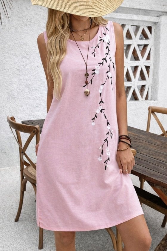 Women's Sleeveless Round Neck Floral Print Short Dress - Janes - by Peralane - photo 2