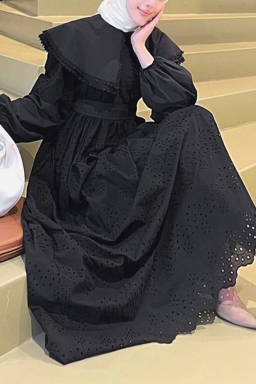Cape Collar Lace Detail Dress - Black - Podyumplus - by Peralane - photo 5