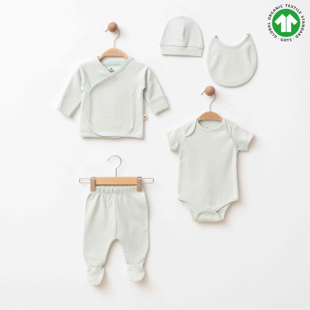 Organic 5-Piece Newborn Set in Pale Mint Green - Eslenza - by Peralane