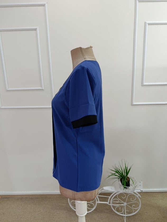 Women's Short Sleeve Asymmetric Collar Buttoned Blouse - Janes - by Peralane - photo 6