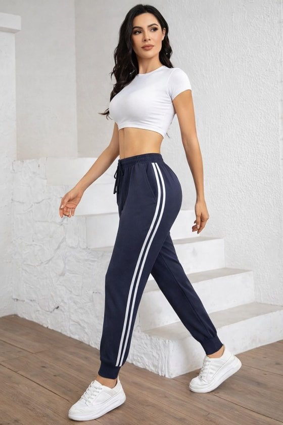 Women's High-Waisted Side Stripe Viscose Two-Thread Track Pants - Janes - by Peralane - photo 2
