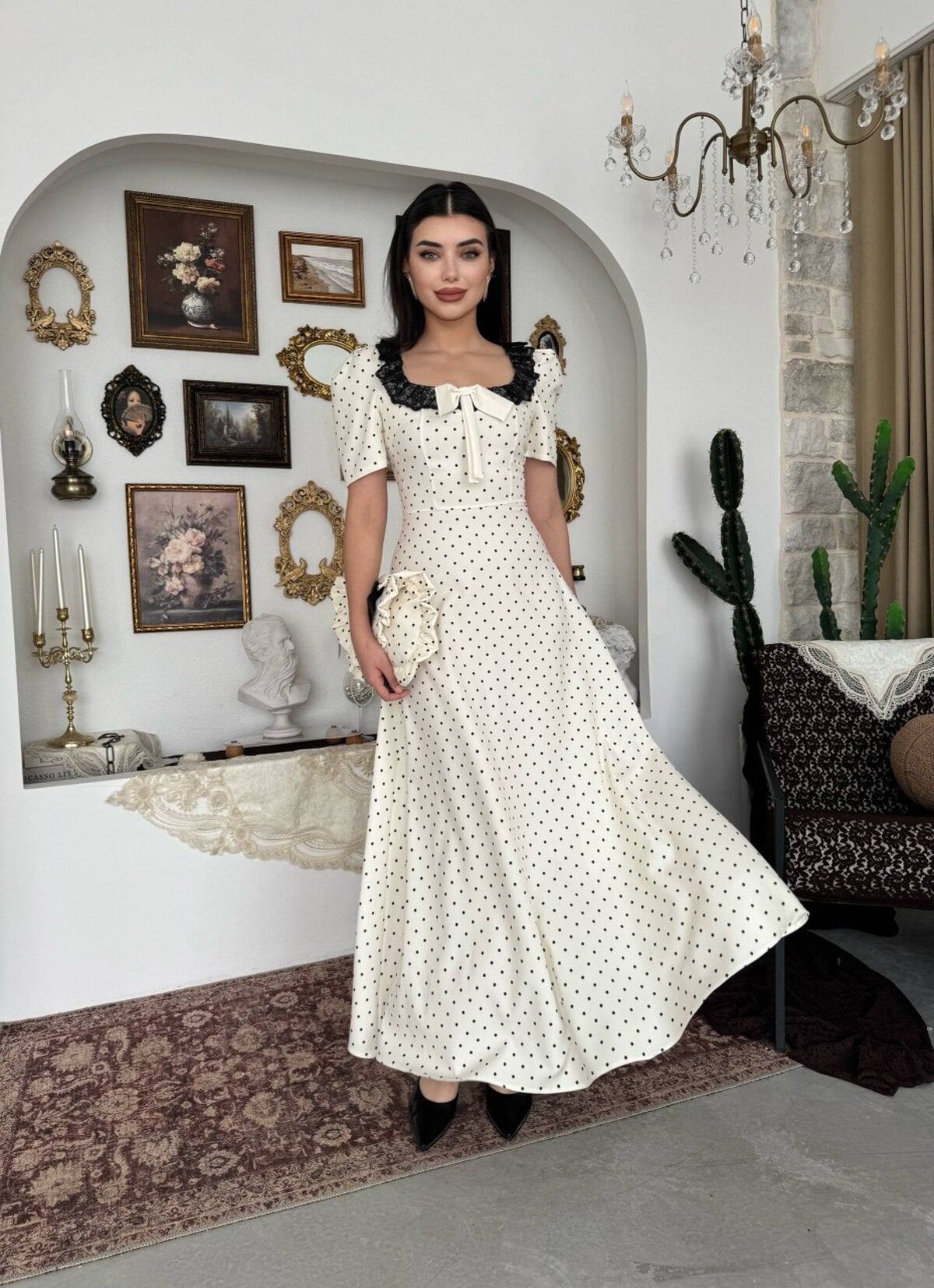 Zean Polka Dot Bow Detail Dress ETK-00909 in Ecru - Etika - by Peralane - photo 6