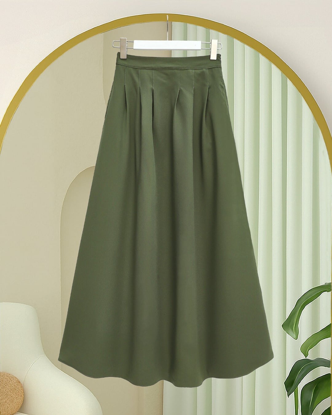 Zippered Pocket Pleated Crepe Skirt - Olive Green - Podyumplus - by Peralane - photo 6
