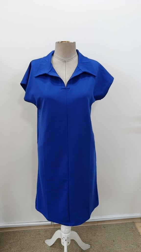 Women's Short-Sleeved V-Neck Jersey Dress in Royal Blue - Janes - by Peralane - photo 4