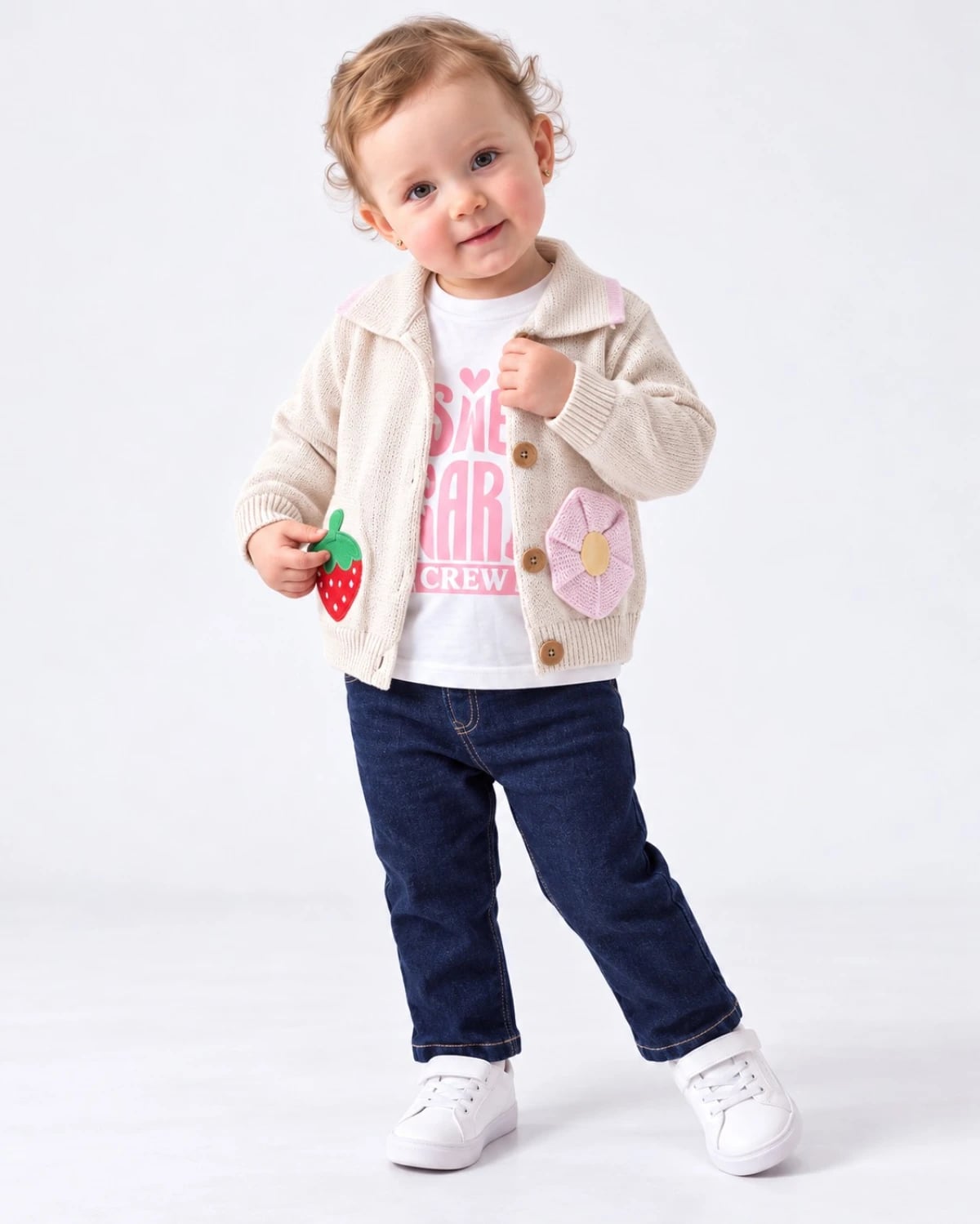 Baby Girl Cardigan and T-Shirt Set - Cream - Has Bereket - by Peralane