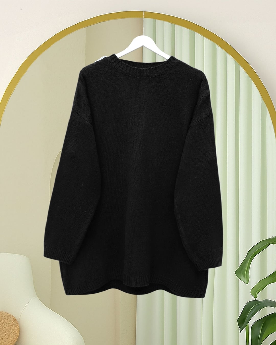 Round Neck Relaxed Knit Sweater - Black - Podyumplus - by Peralane - photo 4