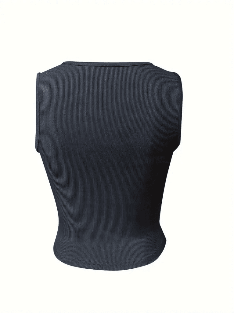 Women's Black Ribbed V-Neck Sleeveless Tank Top - Janes - by Peralane - photo 5