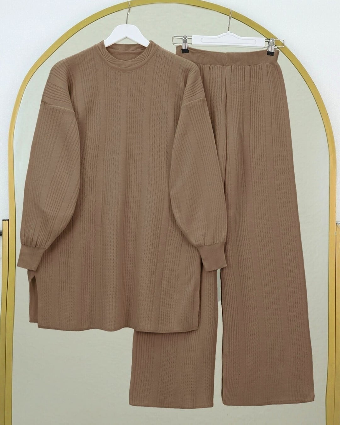Crew Neck Balon Kol Knit Set - Mink - Podyumplus - by Peralane - photo 2