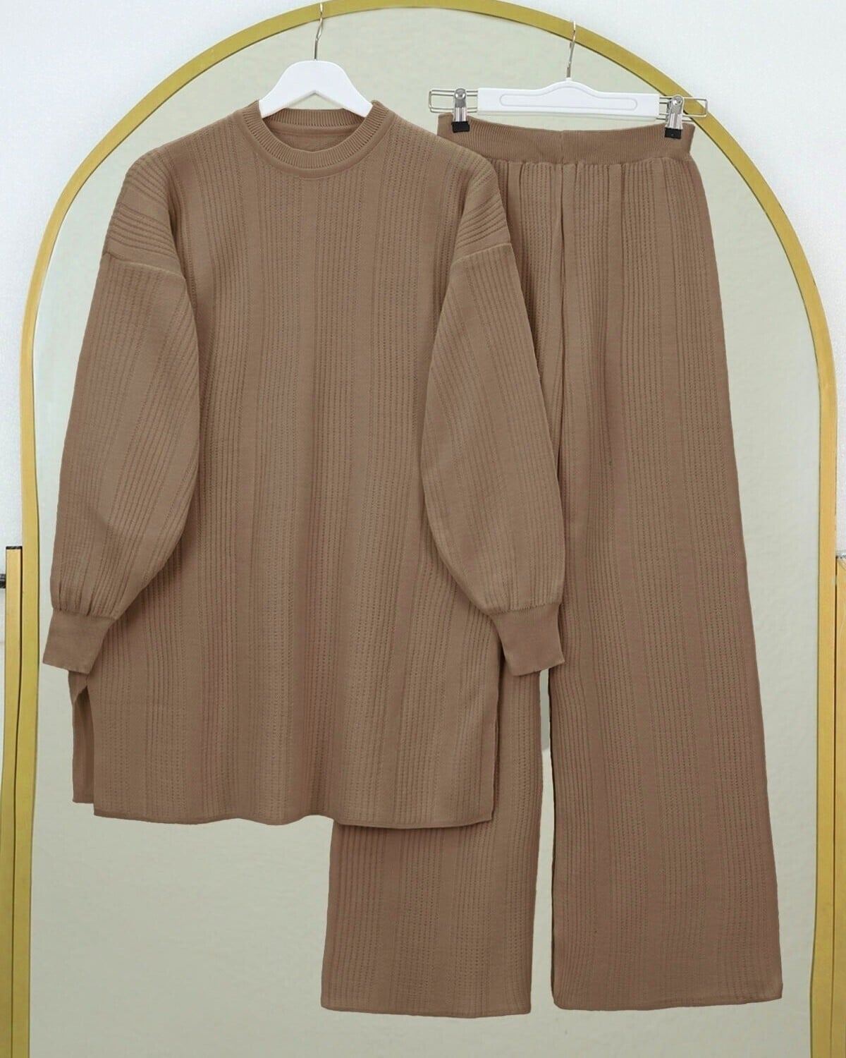 Crew Neck Balon Kol Knit Set - Mink - Podyumplus - by Peralane - photo 2