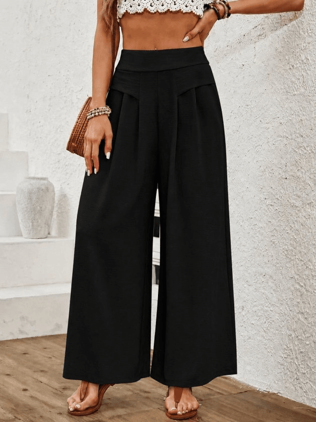 High-Waist Wide-Leg Trousers, Black - Janes - by Peralane - photo 3
