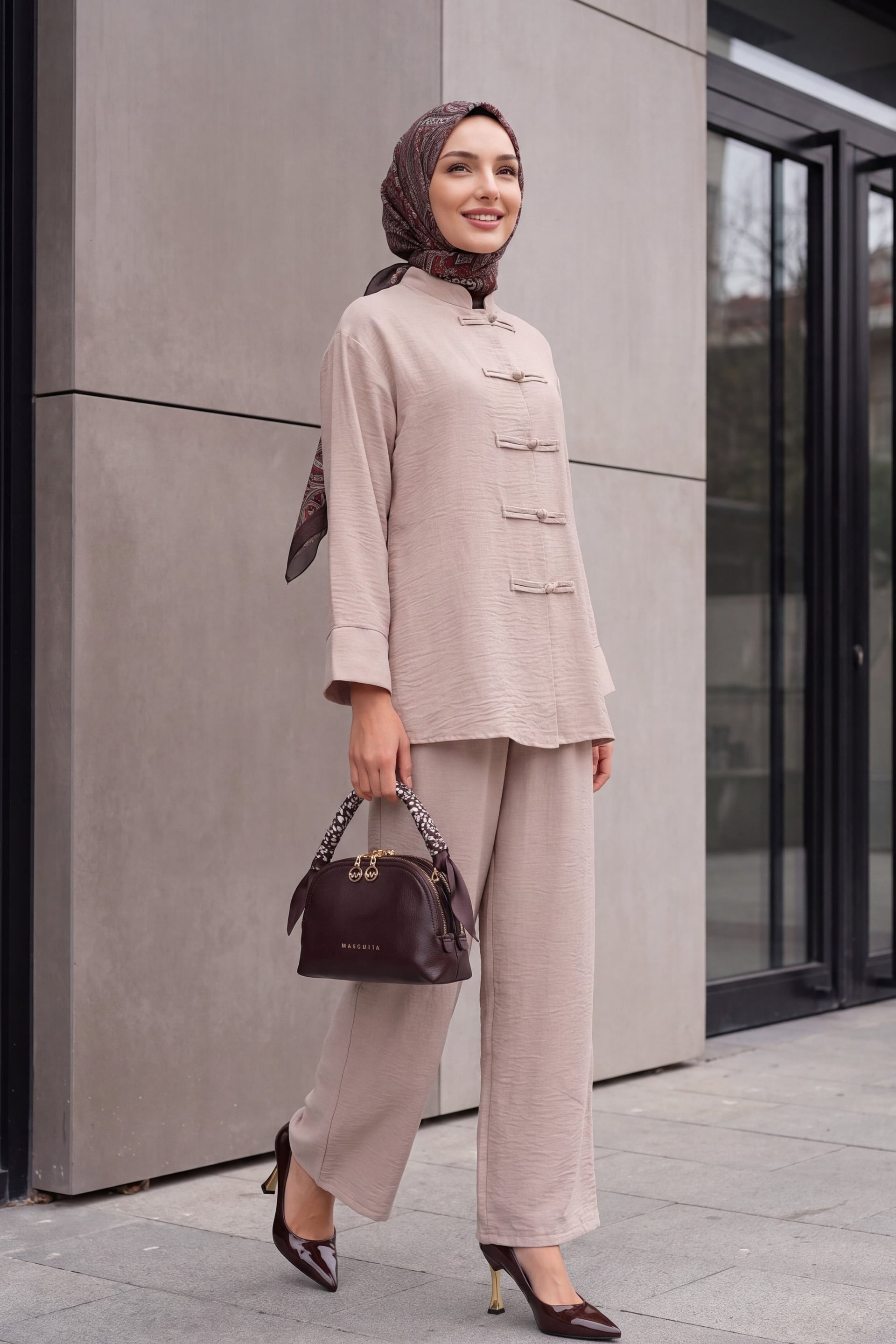Women's Oversize Shirt and Wide-Leg Trousers Two-Piece Set in Beige - Bigdart - by Peralane - photo 3