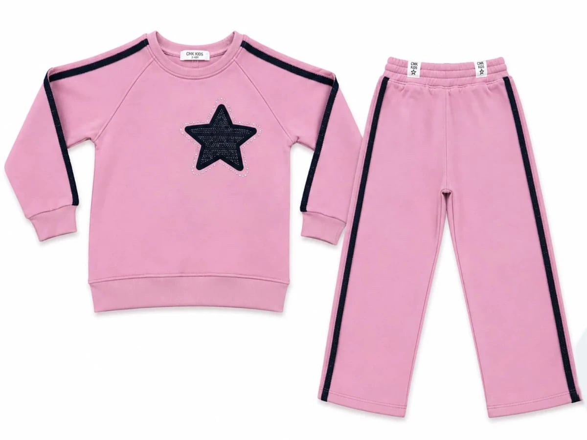 Girls' Pink Sweatshirt and Trousers Set with Star Motif - CMK - by Peralane