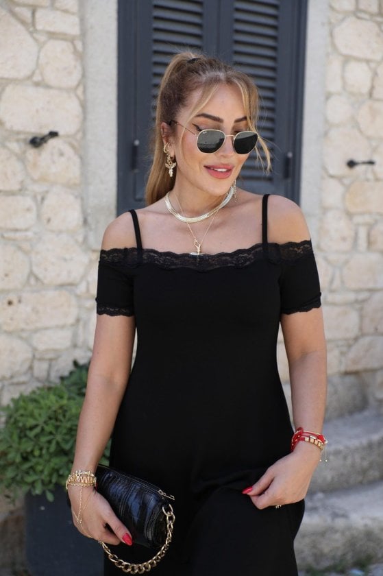 Women's Off-Shoulder Short-Sleeve Lace-Trim Midi Viscose Dress - Janes - by Peralane - photo 3