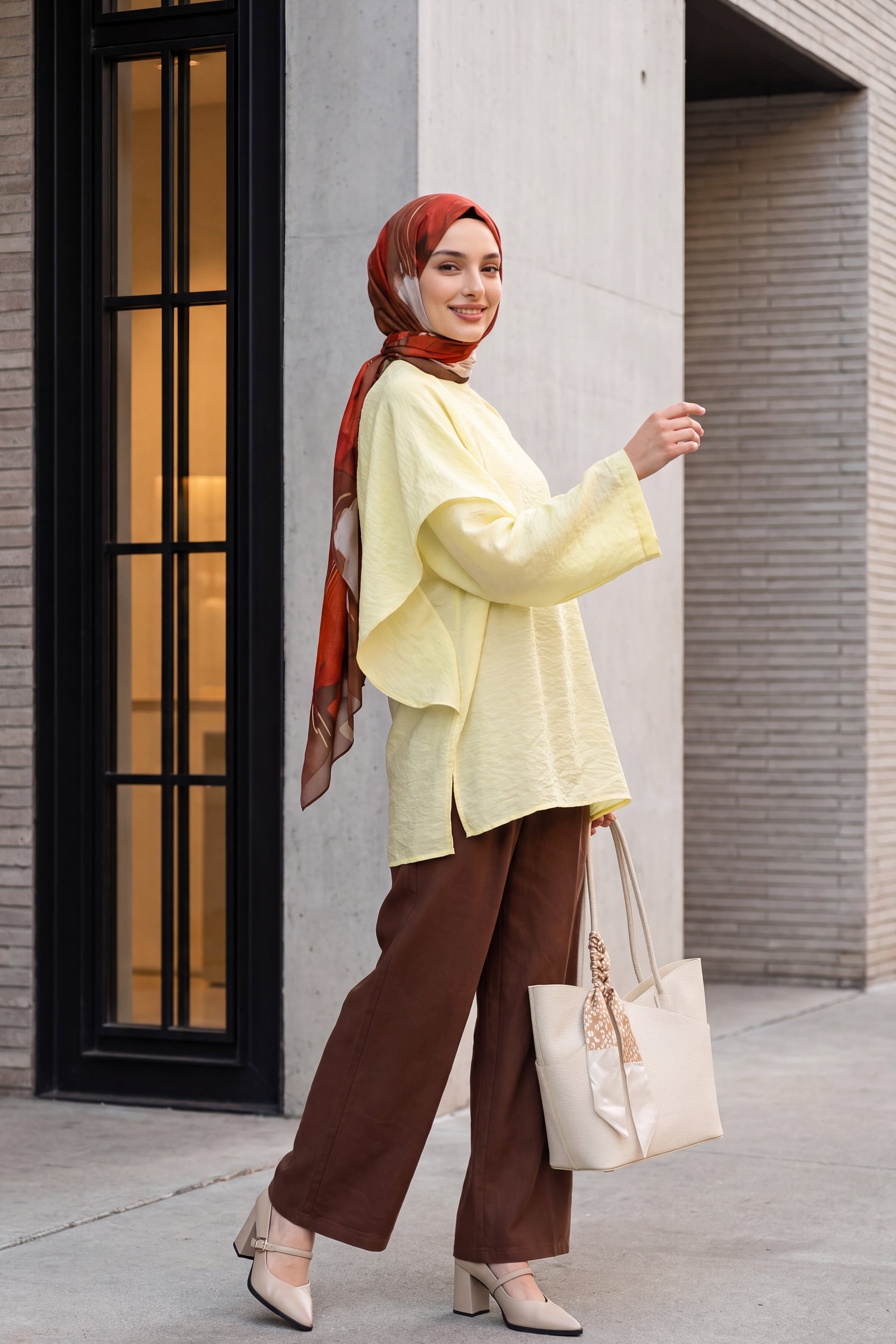 Removable Cape Oversize Modal Tunic - Yellow - Podyumplus - by Peralane - photo 6